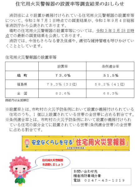 住宅用火災警報器の設置率調査結果のおしらせ