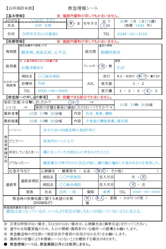 情報シート例